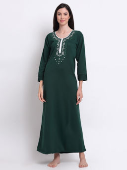 Secret Wish - Women's Green Woolen Nighty (Free Size)