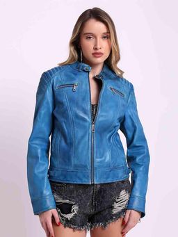 Saint G - Blue Solid Leather Jacket