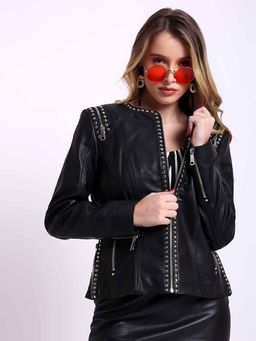 Saint G - Black Solid Leather Jacket