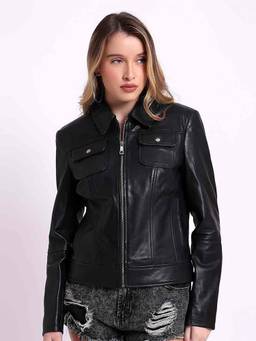 Saint G - Black Solid Leather Jacket