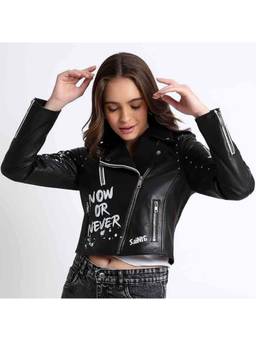 Saint G - Black Typography Leather Jacket