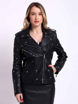 Saint G - Black Embellished Leather Jacket
