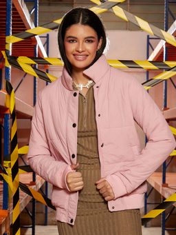 Campus Sutra - Pink Solid Puffer Jacket