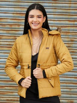 Campus Sutra - Yellow Solid Puffer Jacket