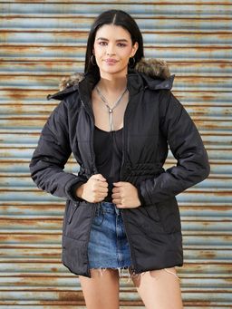 PINACOLADA - Black Solid Puffer Jacket