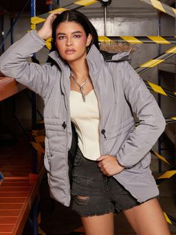 Campus Sutra - Grey Solid Puffer Jacket