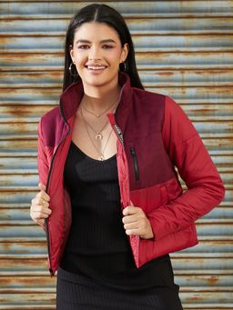 Campus Sutra - Red Colorblock Puffer Jacket