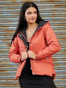 Campus Sutra - Orange Solid Puffer Jacket