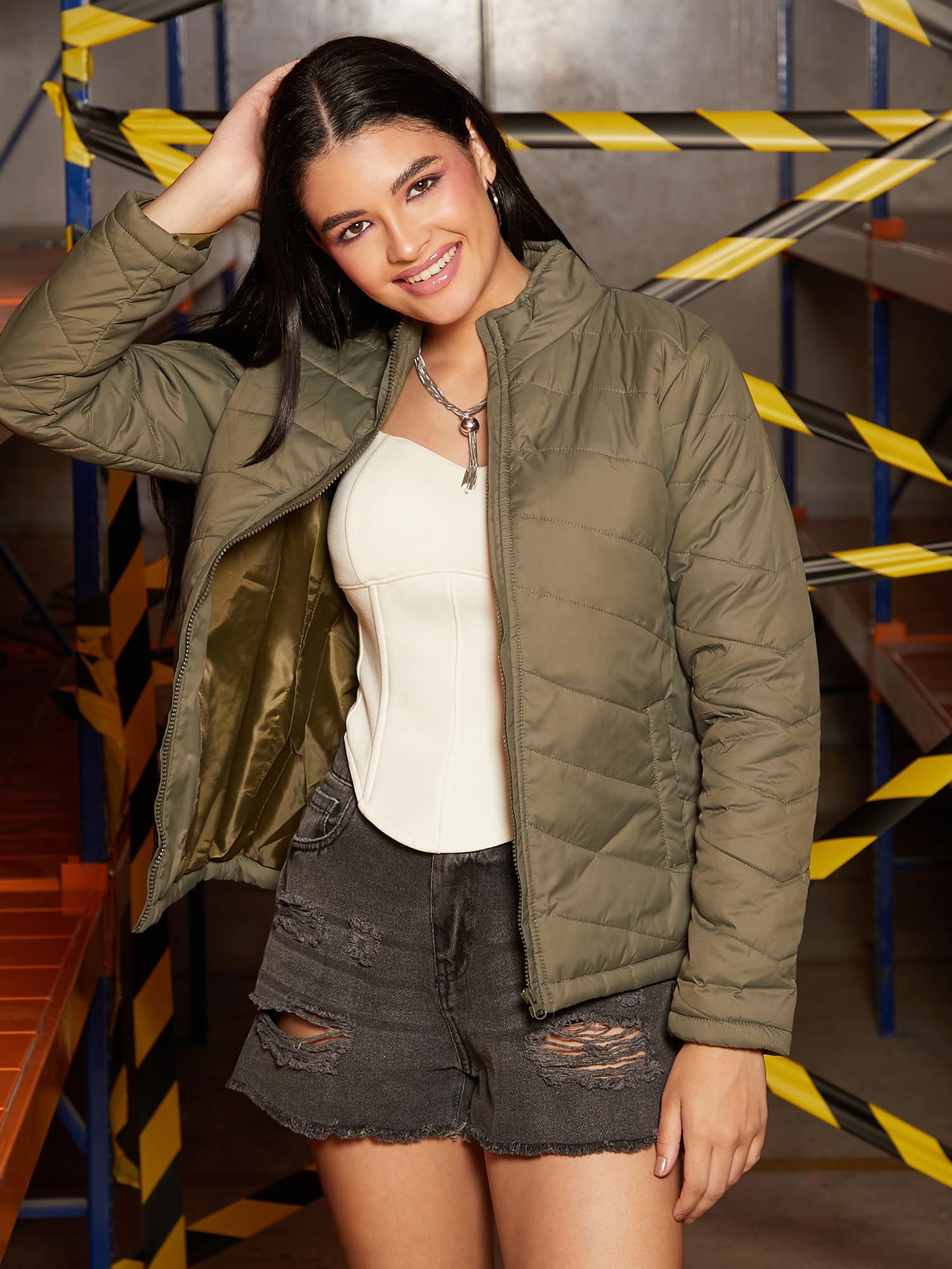 pinacolada Green Solid Puffer Jacket-picture-29