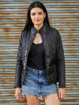 Campus Sutra - Black Solid Puffer Jacket