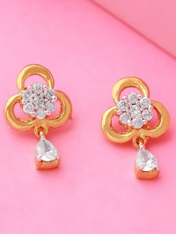 Estele - Rhodium Plated CZ Monocot Flower Drop Earrings for Women