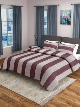 Saral Home - Cotton Striped Bedsheet with 2 Pillow Covers (Maroon, 90"x100")
