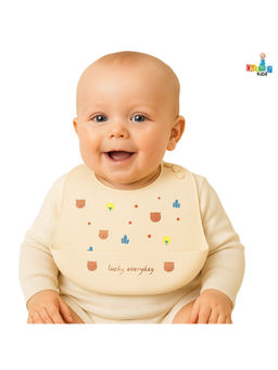 Chinmay Kids - Beige Waterproof Easy-Wipe Silicone Baby Bib (12-18 Months)