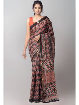 Unnati Silks - Black Pure Mulmul Soft Cotton Saree with Unstitched Blouse