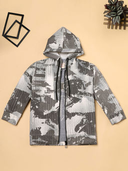 RIDOKIDZ - Grey Printed Hooded Zipper Jacket with T-Shirt (Set of 2)