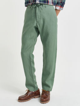 GANT - Men Green Solid Relaxed Fit Full Length Trousers