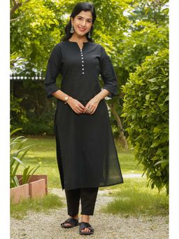 ARAMYA - Soft Cotton Straight Solid Black Kurta with Pant (Set of 2)