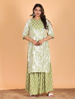 ARAMYA - Rayon Flared Tie-Dye Print Multi-Color Kurta with Sharara (Set of 2)