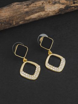 E2O - Contemporary Gold Plated Drop Earring Embellished with Black Beads