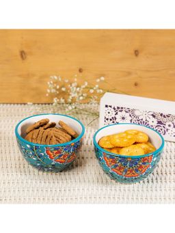 EZ Life - Majestic Teal Blue Peacock Series Serving Ceramic Bowls 4 5 Inch Pack of 6 (350 ml)