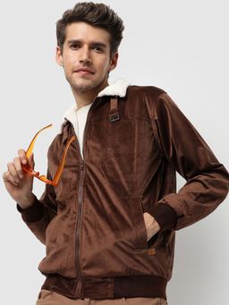 Campus Sutra - Brown Suede Windcheater Bomber Jacket