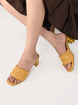ALL TABS OPEN - Women Mustard Pleated Block Heels