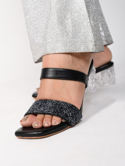 ALL TABS OPEN - Women Black Embellished Transparent Heels