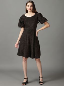 SHOWOFF - Womens A-Line Bronze Self Design Knee Length Dress