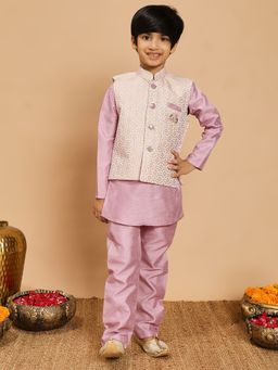 BT DEZINES - Boys Cotton Silk Kurta And Pyjama With Jacquard Waistcoat