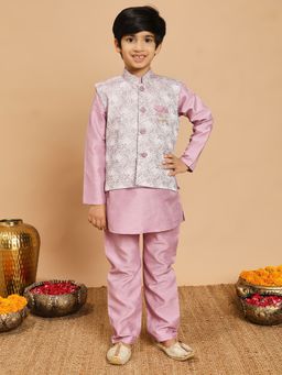 BT DEZINES - Boys Cotton Silk Kurta And Pyjama With Jacquard Waistcoat