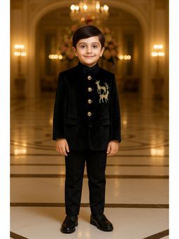devils n angels - Black Hand Embroidered Wedding Jodhpuri Suit With Pant For Boys