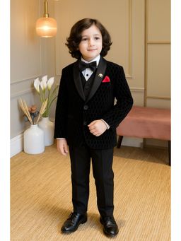 devils n angels - Black Velvet Coat Shirt With Pant & Coat Pocket Square Bow Broach