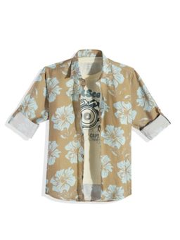 CAVIO - Boys Cotton Full Sleeves Floral Printed Shirt And T-Shirt