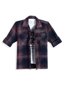 CAVIO - Boys Full Sleeves Checked Shirt And T-Shirt