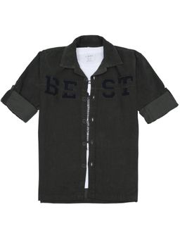 CHARCHIT - Boys Full Sleeves Embroidered Solid Shirt And T-Shirt
