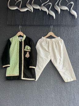 The Little Tales - Dark Green Velvet Kurta with Pant