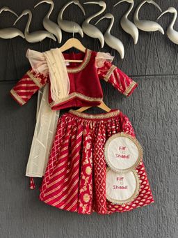 The Little Tales - Red Chanderi Attached Top With Lehenga & Dupatta (Fifi/Bua Ki Shaadi)