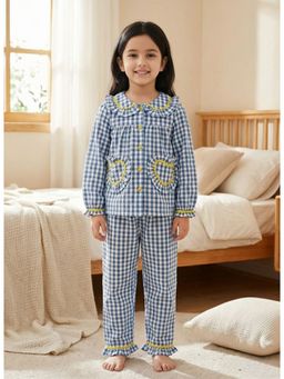 Fairies Forever - Blue Checks Cotton Night Suit