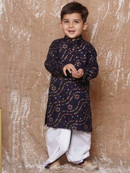 AJ Dezines - Boys Bandhani Style Pure Cotton Dhoti with Kurta Navy Blue (Set of 2)