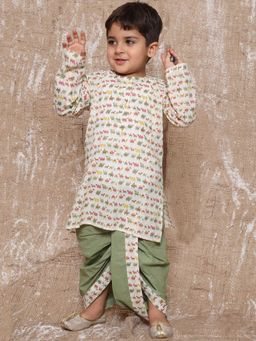AJ Dezines - Boys Animal Print Pure Cotton Kurta with Dhoti Green (Set of 2)