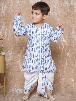 AJ Dezines - Boys Animal Print Pure Cotton Dhoti with Kurta Blue (Set of 2)