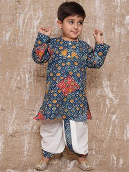 AJ Dezines - Boys Bandhani Print Pure Cotton Dhoti with Kurta Blue (Set of 2)