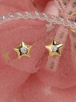 Praavy - 925 Sterling Silver Two Sparkling Gold Stars Kids Studs