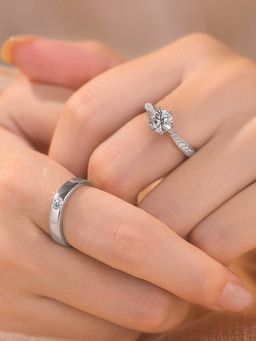 Peora - Silver Plated Cubic Zirconia Couple Finger Rings (7) & (9)