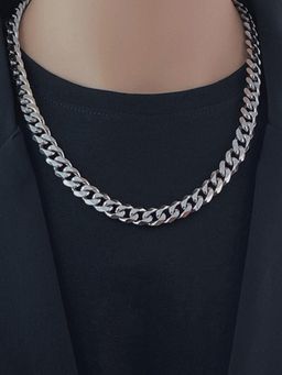Peora - Silver Plated Stainless Steel Fancy Cuban Link Neck Chain