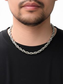 Peora - Silver Plated Fancy Rope Link Neck Chain