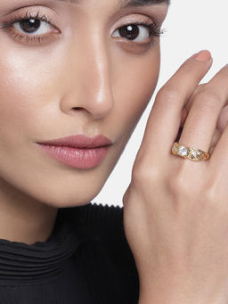 Estele - Gold Plated Broad Band with Intricate Designer Ring with Crystals for Women