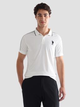 U.S. POLO ASSN. - White Men's Solid Slim Fit Active Polo T-Shirt