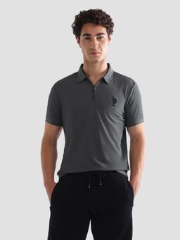 U.S. POLO ASSN. - Grey Men's Solid Slim Fit Active Polo T-Shirt