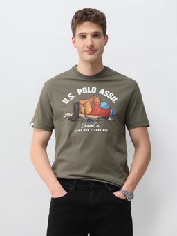 U.S. POLO ASSN. - Denim Co. Green Men's Graphic Brand Printed Slim Fit T-Shirt